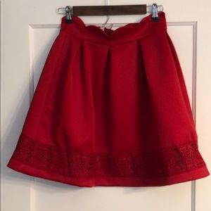 Red Crochet Flare Skirt